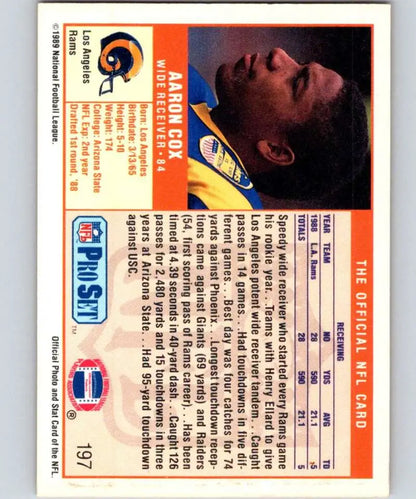 Vintage NFL Pro Set football card of Aaron Cox from the Los Angeles Rams roster