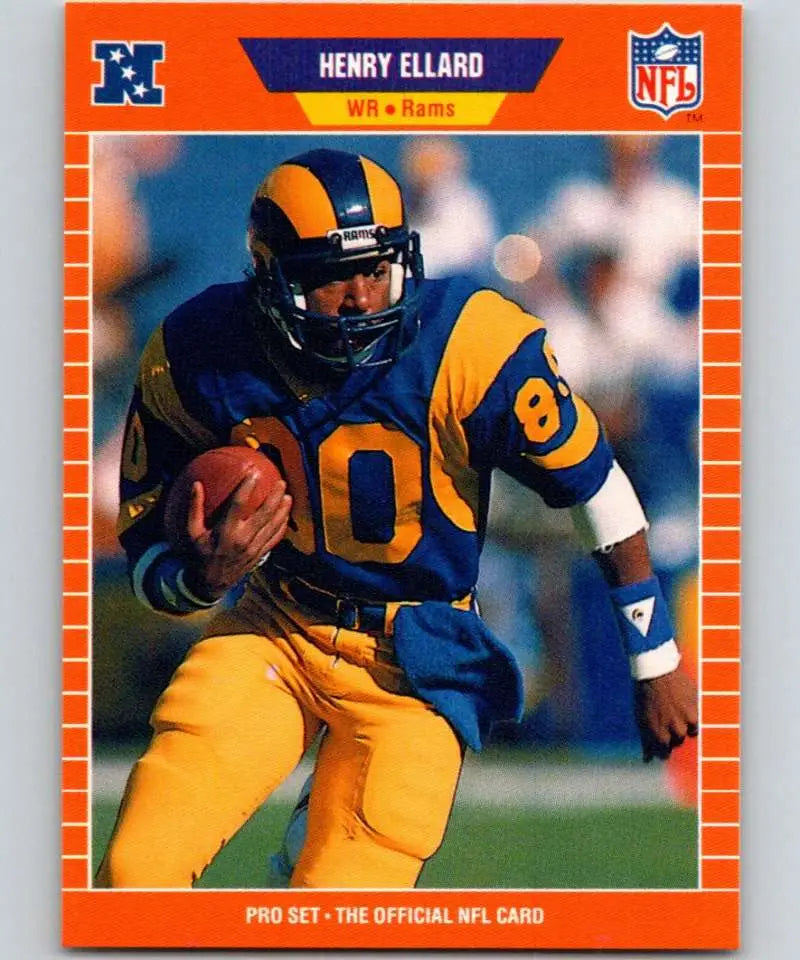 Orange-bordered Pro Set card featuring Henry Ellard of the Los Angeles Rams