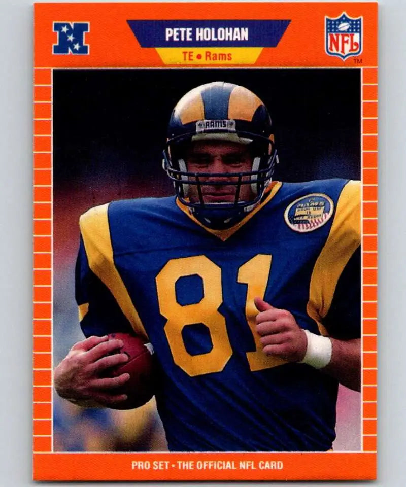 NFL trading card of Los Angeles Rams player number 81 in blue and yellow uniform