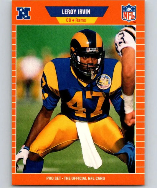 NFL trading card of LeRoy Irvin in blue and yellow Los Angeles Rams uniform #47