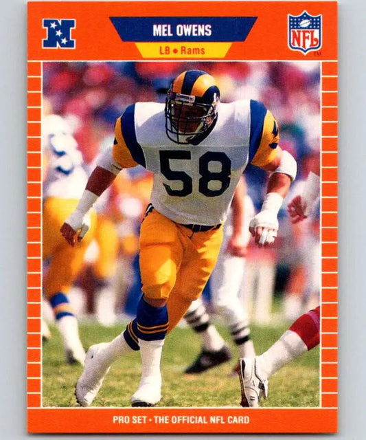 NFL Trading Card of Mel Owens, Los Angeles Rams Linebacker in yellow and white uniform