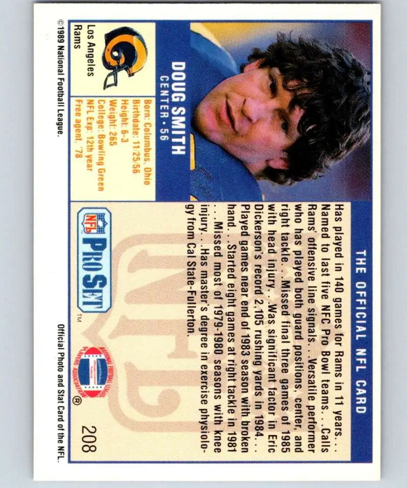 NFL trading card of Doug Smith from the Los Angeles Rams 1989 Pro Set