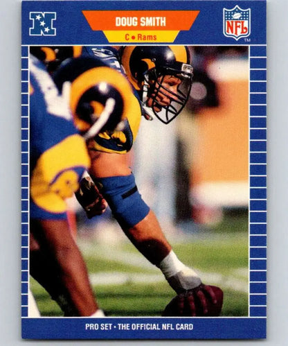 Los Angeles Rams NFL trading card of Doug Smith in yellow and blue uniform