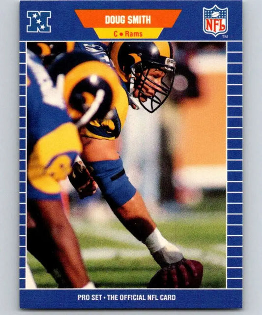 Los Angeles Rams NFL trading card of Doug Smith in yellow and blue uniform