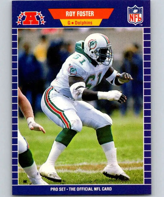 NFL trading card of Miami Dolphins player Roy Foster in blocking stance #61