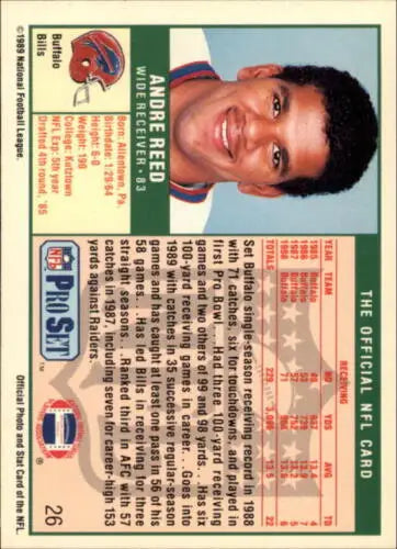 Andre Reed 1989 Pro Set #26 football card with original gloss in NM-MT condition