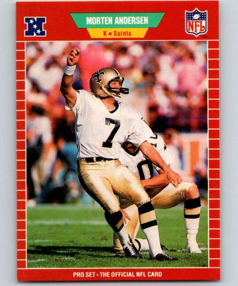 Morten Andersen in gold and black New Orleans Saints uniform for Pro Set card