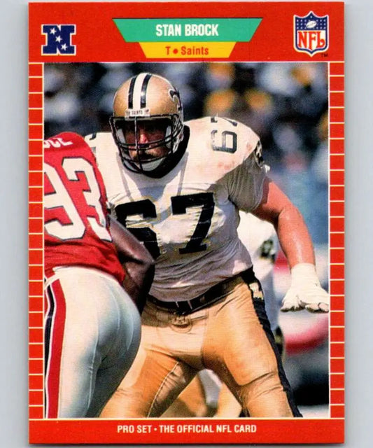 Vintage 1989 Pro Set Football Card of Stan Brock, New Orleans Saints, with red border