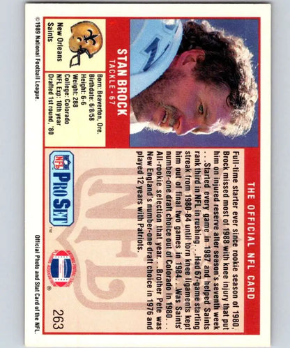 Vintage NFL Pro Set football card of Stan Brock from the New Orleans Saints
