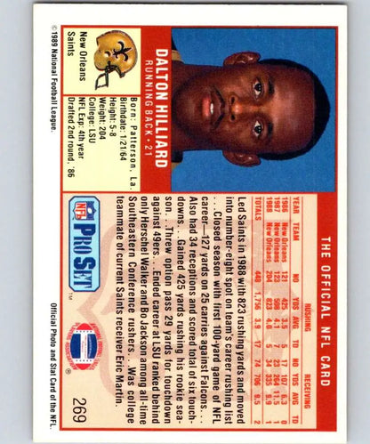 Vintage Pro Set NFL trading card of Dalton Hilliard from New Orleans Saints