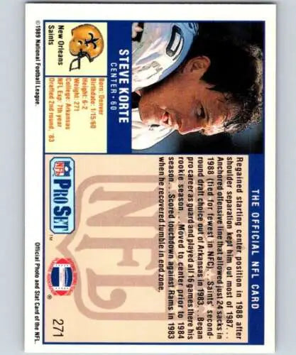 Steve Korte football card 1989 Pro Set #271 original gloss NM-MT Saints ID:33933