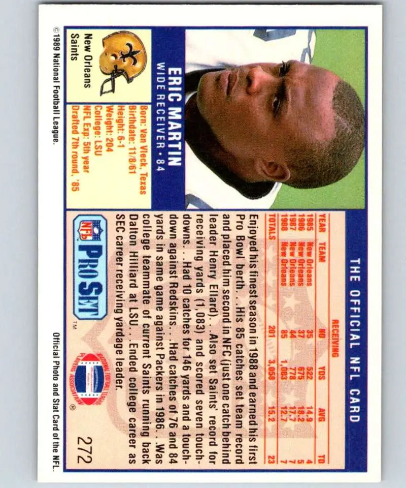 1989 Pro Set #272 Eric Martin New Orleans Saints football card in NM-MT condition