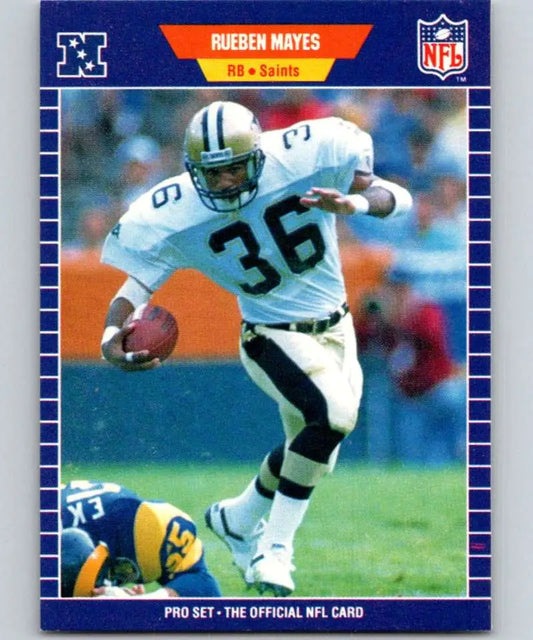 NFL trading card of Rueben Mayes, New Orleans Saints player in white uniform #36