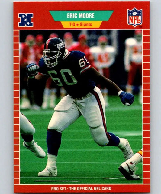 NFL trading card of Eric Moore in black jersey 60 for New York Giants Pro Set