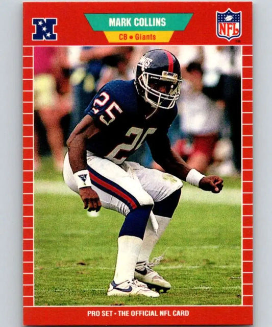 Red-bordered 1989 Pro Set #283 trading card of Mark Collins, New York Giants player