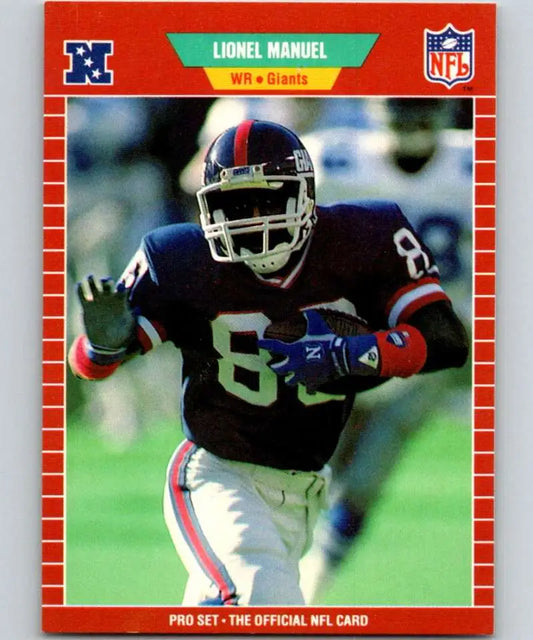 Lionel Manuel New York Giants football card featuring player in black jersey number 85