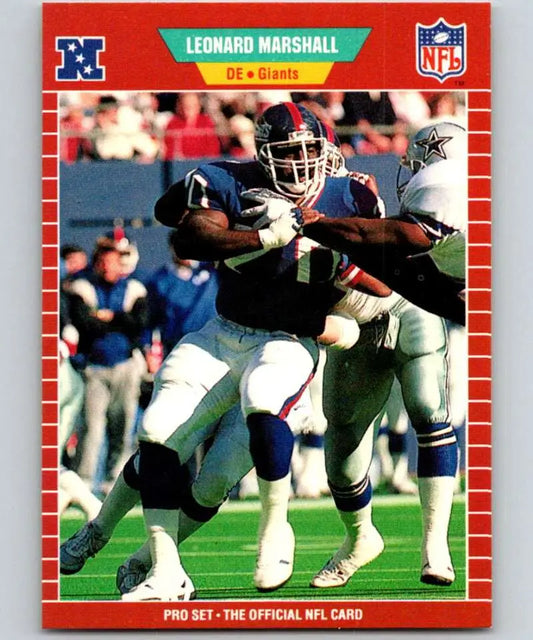 Red-bordered Pro Set football card featuring Leonard Marshall of the New York Giants
