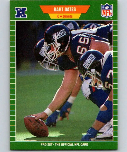 NFL football card of Bart Oates snapping the ball for the New York Giants