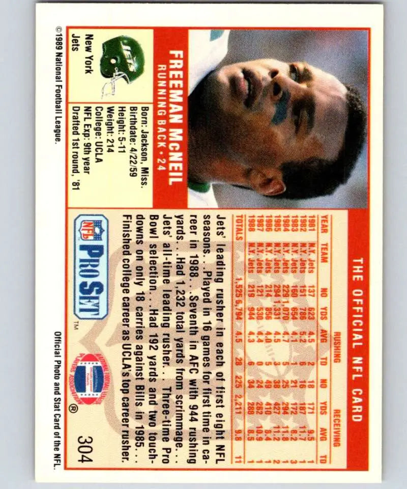 Vintage 1989 Pro Set Football Card of Freeman McNeil from the New York Jets