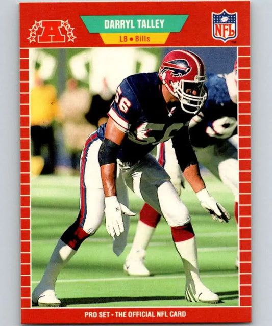 NFL football card of Darryl Talley in a three-point stance for Buffalo Bills