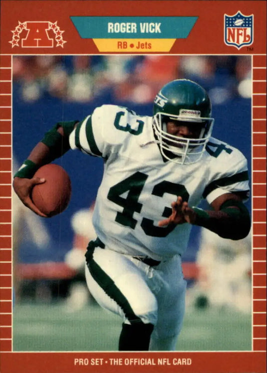 NFL trading card of Roger Vick in New York Jets uniform from Pro Set collection