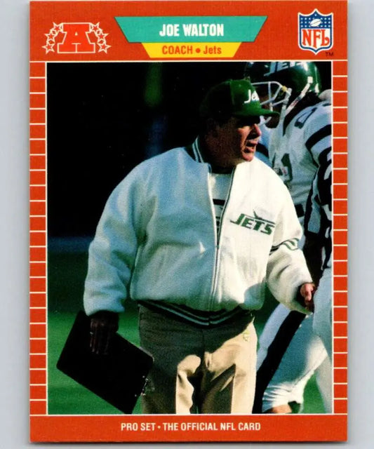 NFL trading card of Joe Walton, New York Jets coach in a white jacket