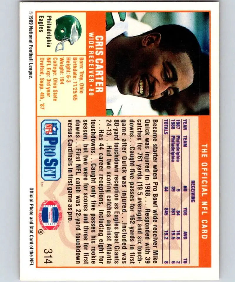 Vintage NFL Pro Set Football Card of Cris Carter, Philadelphia Eagles Rookie