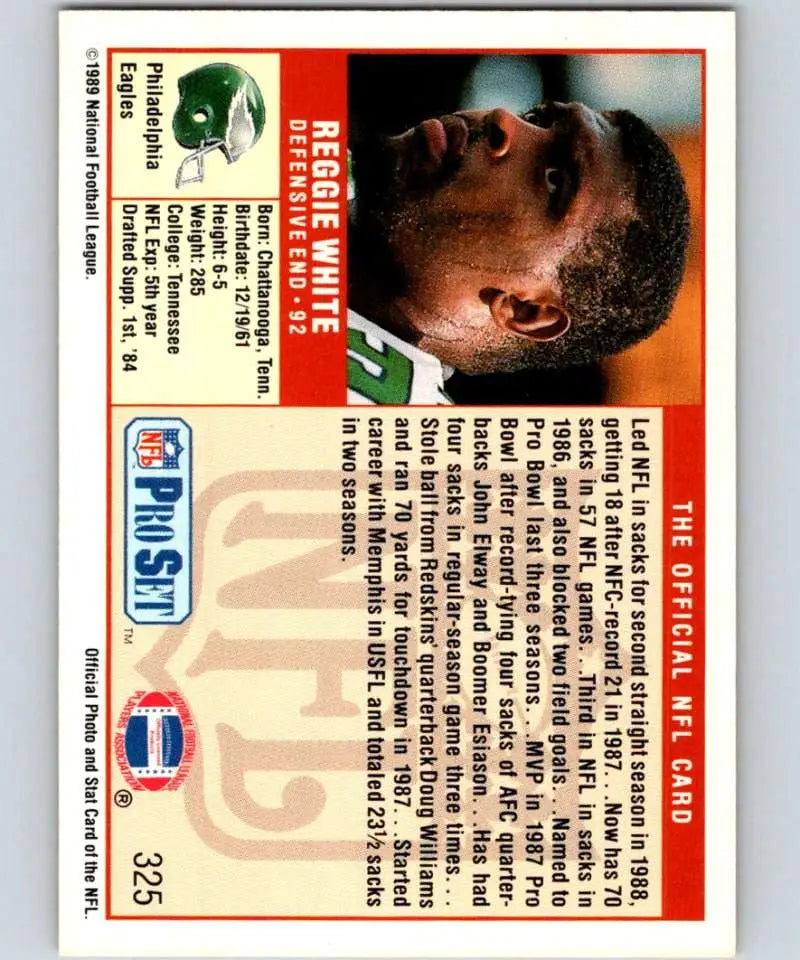 Trading card from NFL Pro Set featuring Reggie White of the Philadelphia Eagles