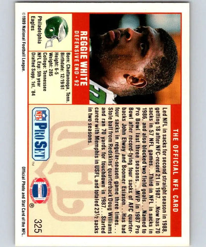 Trading card from NFL Pro Set featuring Reggie White of the Philadelphia Eagles