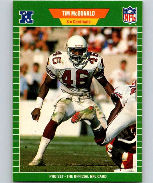 Tim McDonald 1989 Pro Set rookie card featuring Phoenix Cardinals player in white uniform