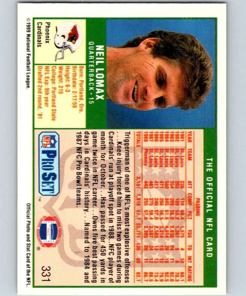 1989 Pro Set Football Card featuring Neil Lomax of the Phoenix Cardinals