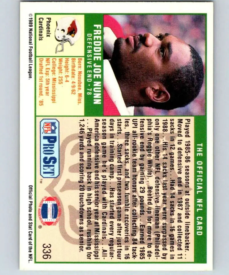 1989 Pro Set #336 Freddie Joe Nunn Phoenix Cardinals football card from NFL collection