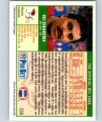 1989 Pro Set Vai Sikahema Football Card featuring Phoenix Cardinals design elements