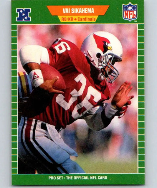 NFL trading card of Vai Sikahema running for the Phoenix Cardinals in red and white uniform