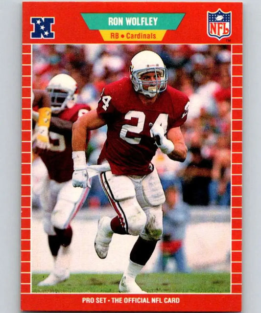 Red-bordered Pro Set NFL trading card of Ron Wolfley, #24, Phoenix Cardinals player