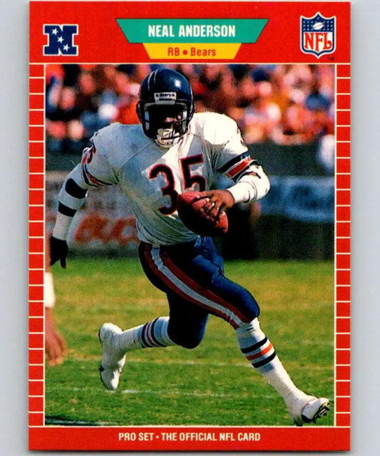 Vintage NFL trading card of Neal Anderson from Chicago Bears in white jersey