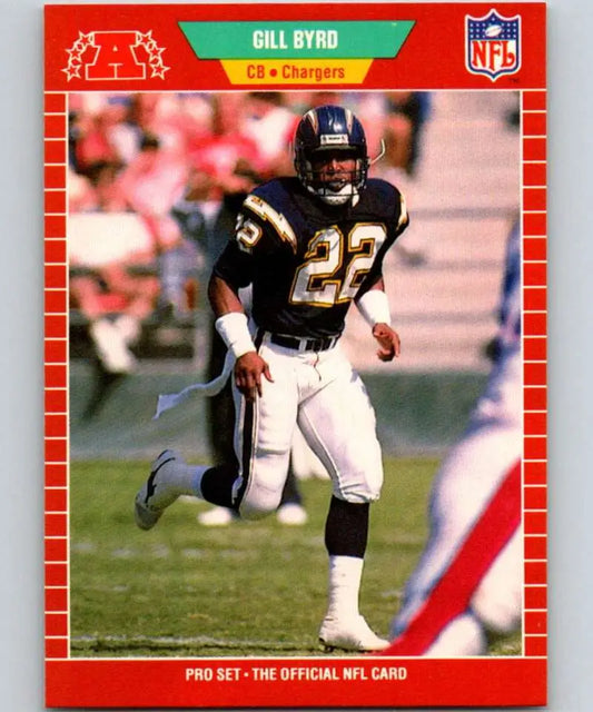 Football trading card of Gill Byrd, San Diego Chargers player #22 in black uniform