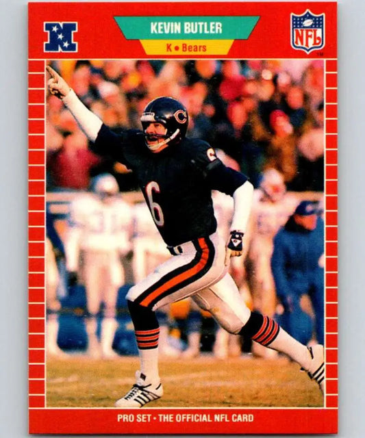 Vintage Chicago Bears Football Card featuring Kevin Butler in navy and orange uniform