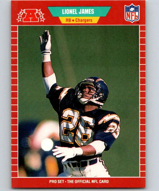 NFL trading card of Lionel James, San Diego Chargers player, making a catch