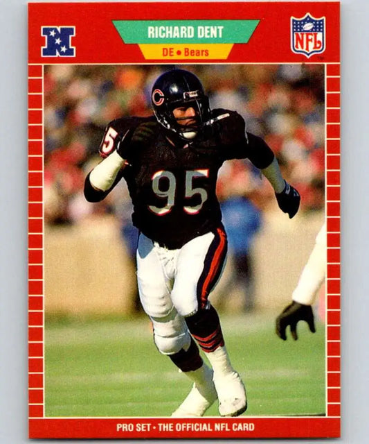 NFL trading card of Richard Dent in navy Chicago Bears uniform, number 95
