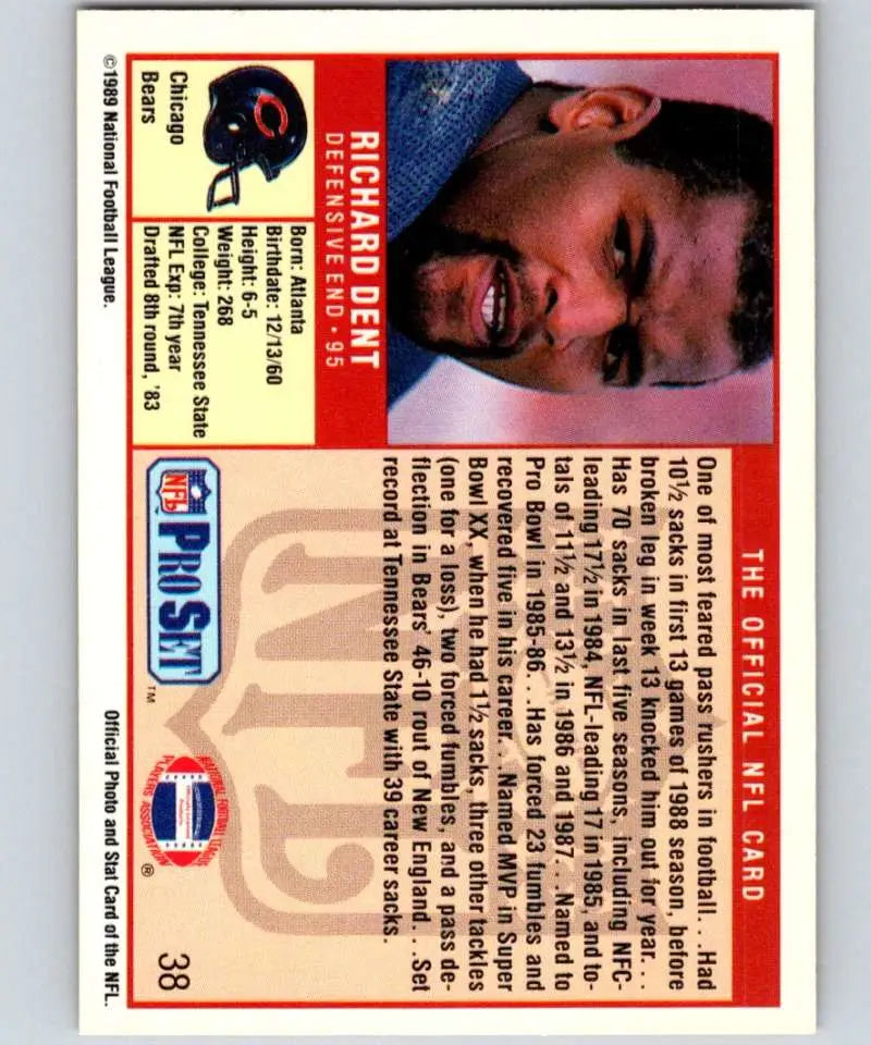 1989 Pro Set #38 Richard Dent NM-MT Chicago Bears football card from early 1990s