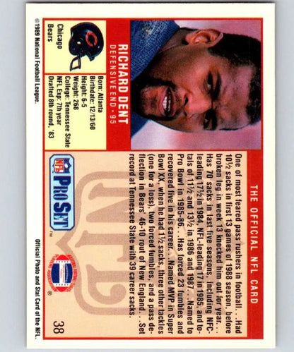 1989 Pro Set #38 Richard Dent NM-MT Chicago Bears football card from early 1990s