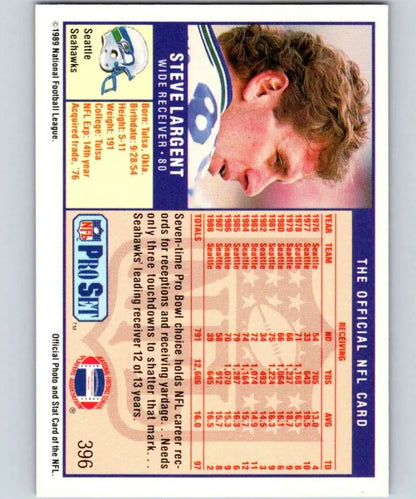 Steve Largent football card from 1989 Pro Set featuring Seattle Seahawks star player