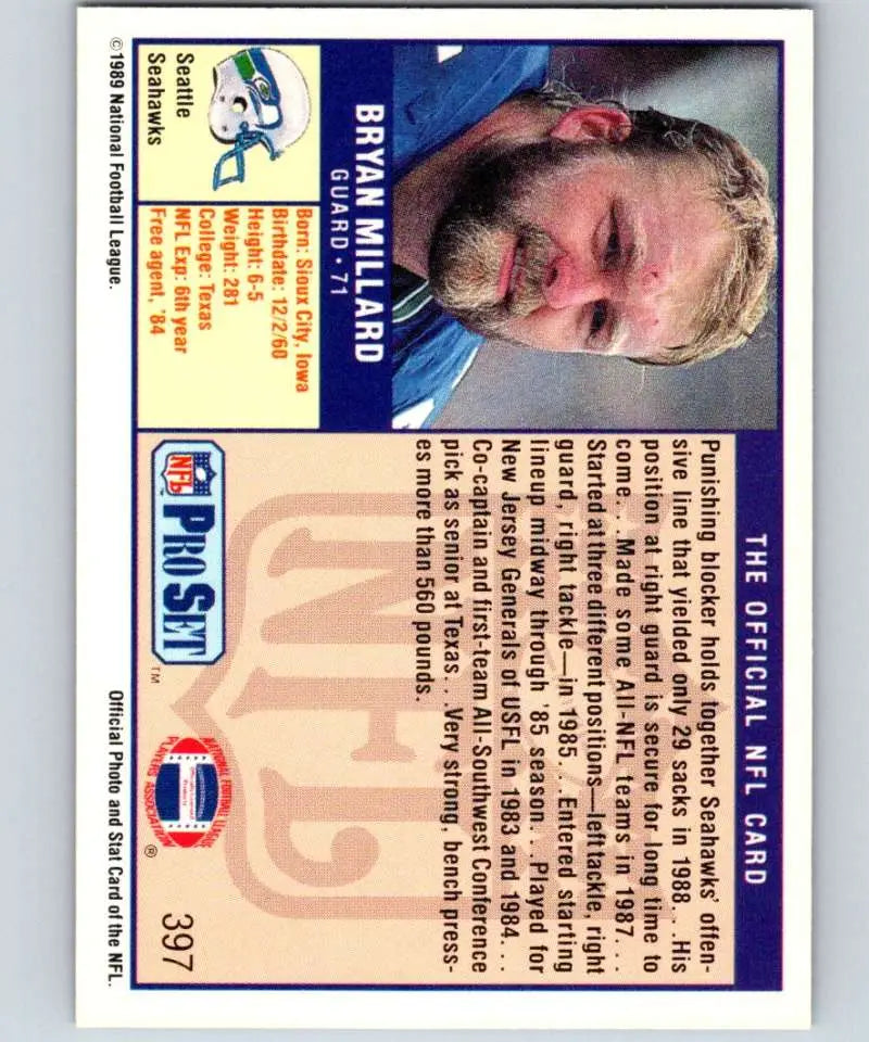 Bryan Millard Seattle Seahawks Football Card from 1989 Pro Set collection