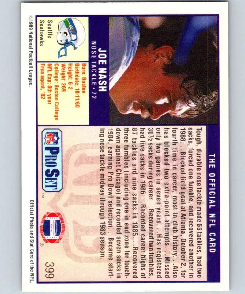 1989 Pro Set #399 Joe Nash NM-MT Seattle Seahawks football card for collectors