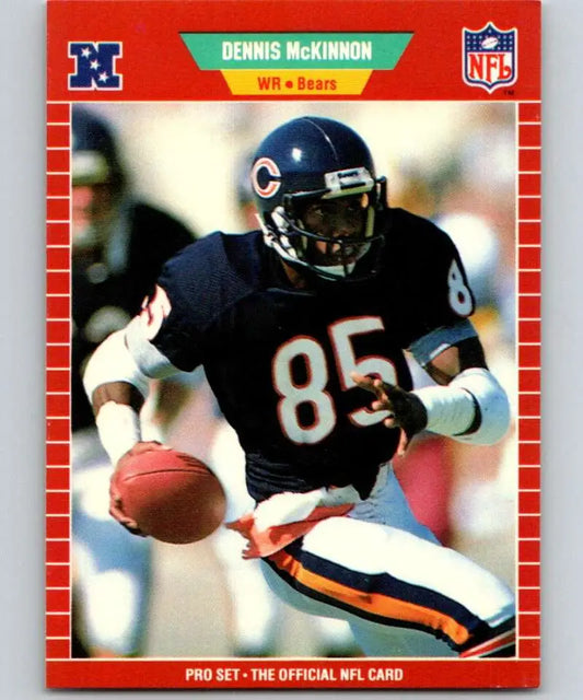 Dennis McKinnon in navy jersey 85 carrying the ball for Chicago Bears football card