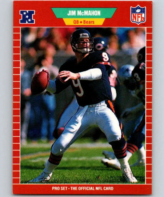 Jim McMahon Chicago Bears football card featuring quarterback in throwing stance