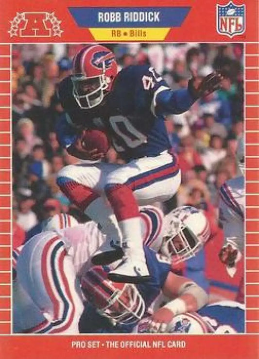 Robb Riddick Buffalo Bills football card from 1989 Pro Set featuring a tackle scene