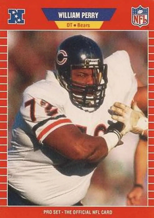 NFL trading card of William Perry in a Chicago Bears white jersey, Pro Set 1989