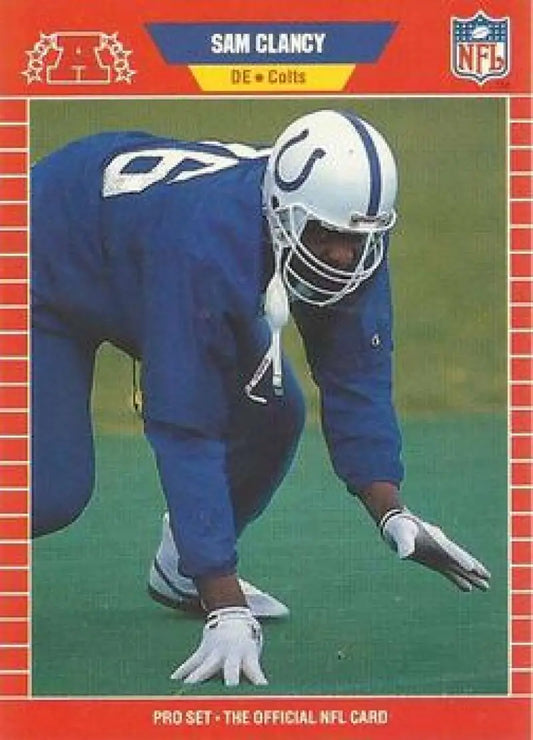 NFL trading card of Sam Clancy in blue uniform for Indianapolis Colts football card
